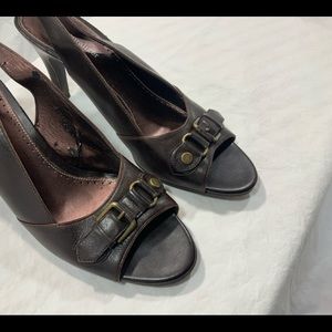 Naturalized Brown Leather OpenToe Heels